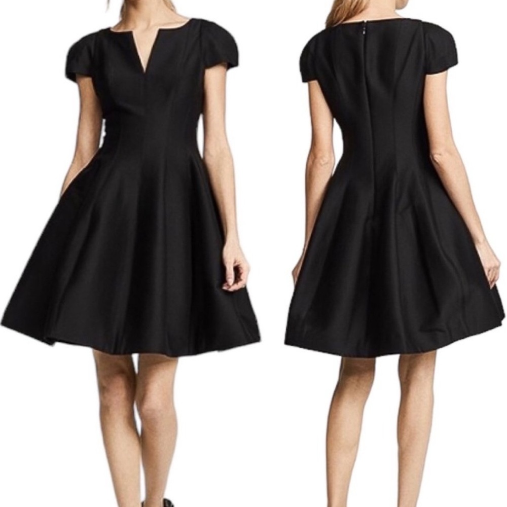 Halston Heritage Black Cocktail Dress Short Cap Sleeve Size 2